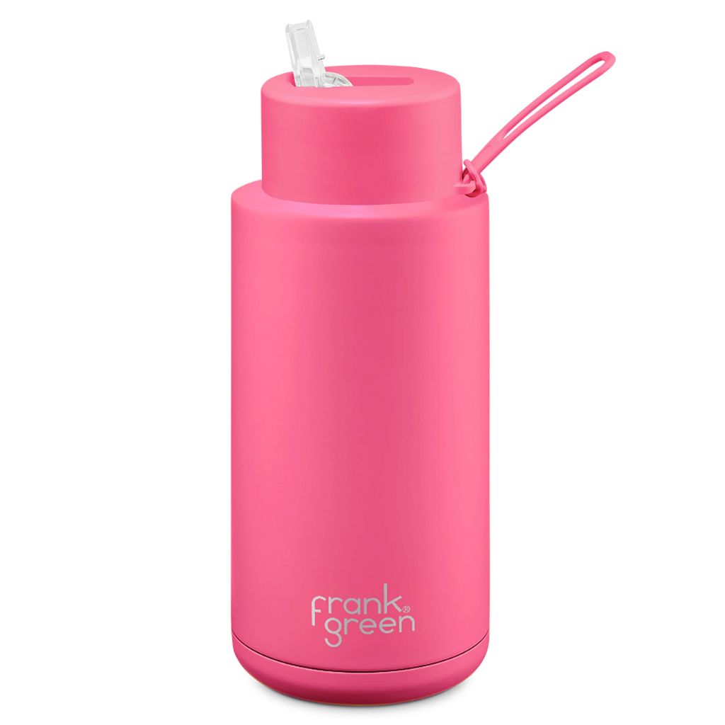 Frank Green 1 litre triple insulated ceramic drink bottle neon pink