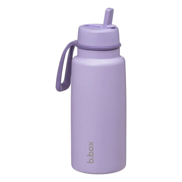 bbox flip top 1 litre insulated stainless steel drink bottle in purple lilac colour with sipper straw lid