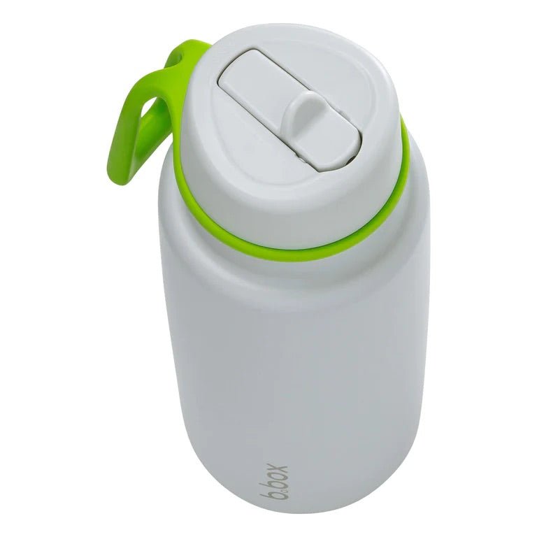 bbox flip top 1 litre insulated stainless steel drink bottle in lime time green with lid closed