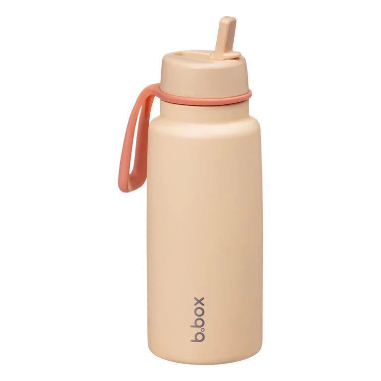 bbox flip top 1 litre insulated stainless steel drink bottle in melon mist orange peach colour with sipper lid