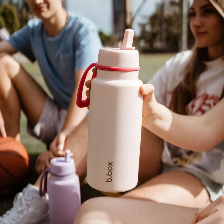 bbox flip top 1 litre insulated stainless steel drink bottle in pink paradise colour 