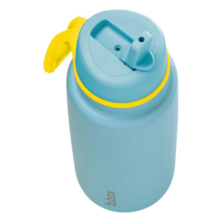 bbox flip top 1 litre insulated stainless steel drink bottle in pool side blue colour with sipper lid