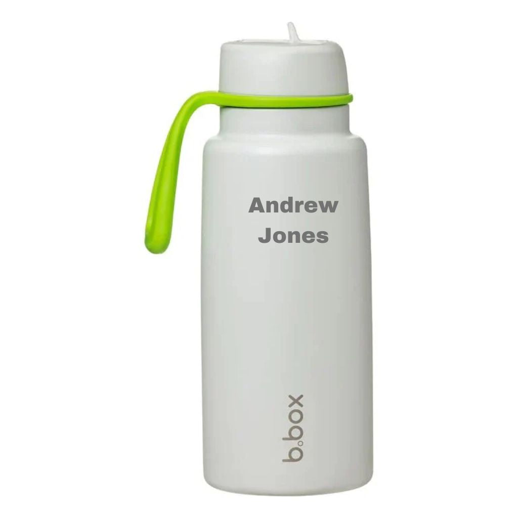 bbox flip top 1 litre insulated stainless steel drink bottle in lime time green with laser name personalisation