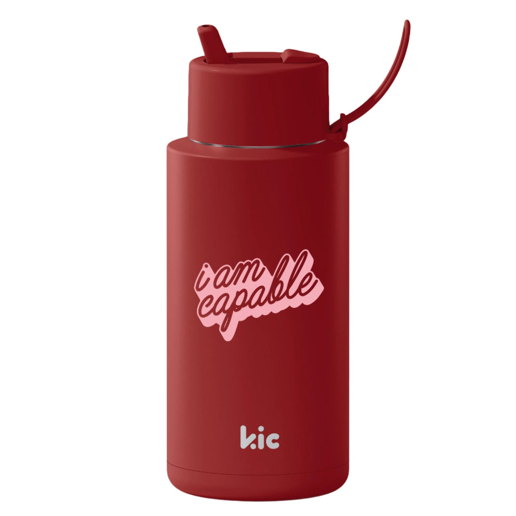 Frank Green kic 1 litre drink bottle in cherry red capable