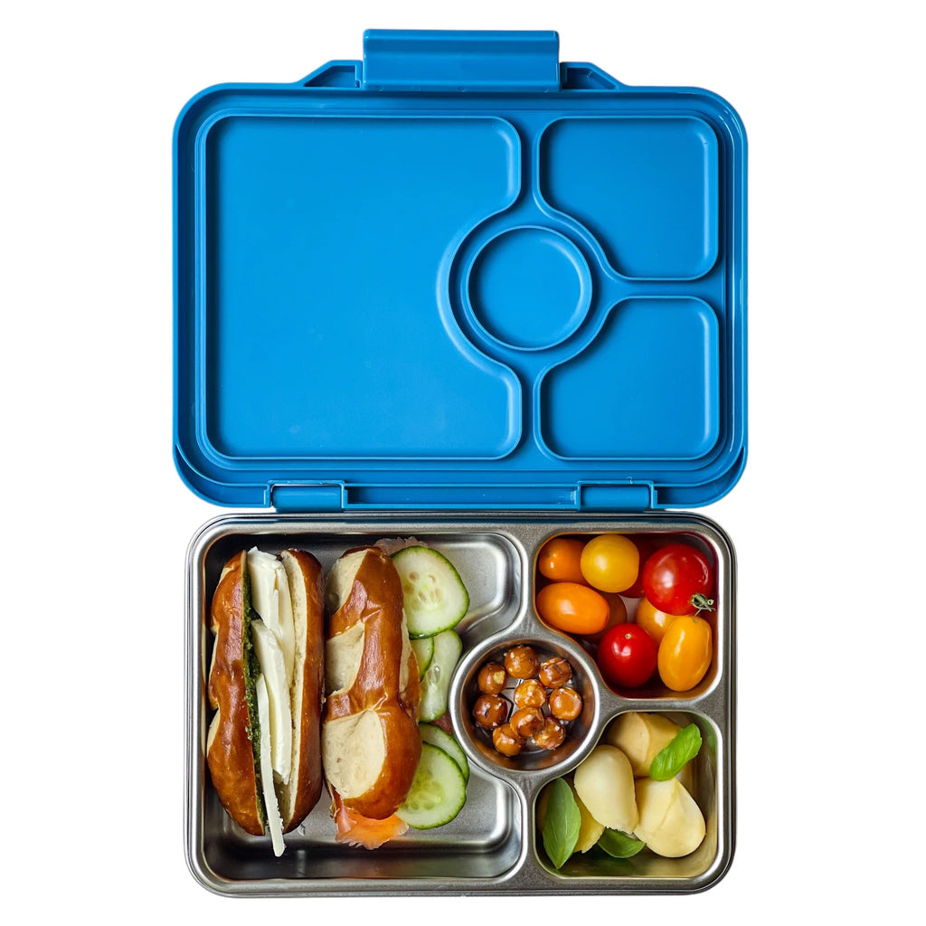 Yumbox Pret stainless steel bento lunchbox in normandy blue colour